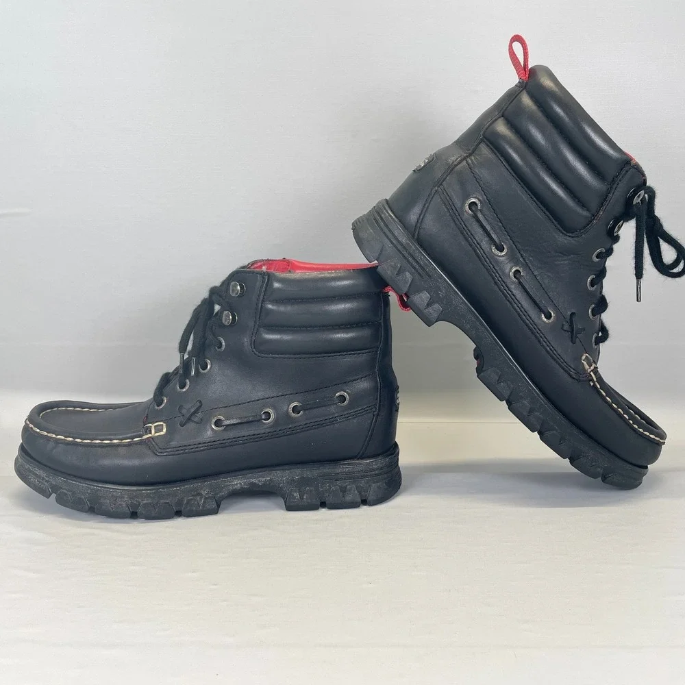 Vtg Ralph Lauren Ranger Boots Womens Size 8 B Black Leather Lace Up Hiking Shoes